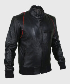 Drake Mens Black Bomber Moto Leather Jacket - Right View