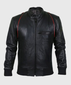 Drake Mens Black Bomber Moto Leather Jacket - Front View