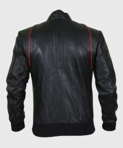 Drake Mens Black Bomber Moto Leather Jacket - Back View