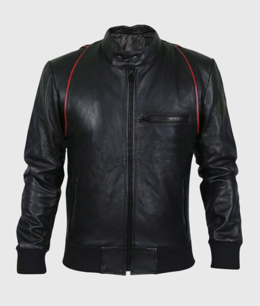 Drake Mens Black Bomber Moto Leather Jacket - Front View