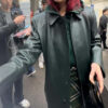 Dua Lipa Leather Coat - Women's Green Leather Coat - Front View2