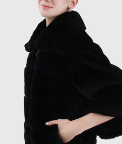 Enchanteur Women's Black Real MInk Fur Jacket - Black Real MInk Fur Jacket for Women - Side View