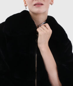 Enchanteur Women's Black Real MInk Fur Jacket - Black Real Mink Fur Jacket for Women - Close up View