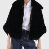 Enchanteur Women's Black Real Mink Fur Jacket - Black Real Mink Fur Jacket for Women - Open Front View