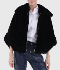 Enchanteur Women's Black Real Mink Fur Jacket - Black Real Mink Fur Jacket for Women - Open Front View