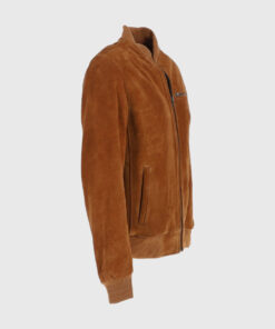 Ethan Mens Brown Bomber Suede Leather Jacket - Right Side View