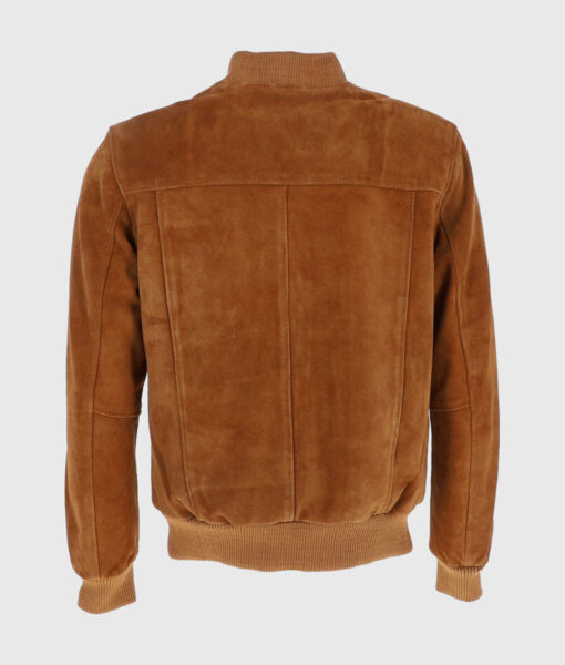 Ethan Mens Brown Bomber Suede Leather Jacket - Back View