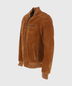 Ethan Mens Brown Bomber Suede Leather Jacket - Left Side View