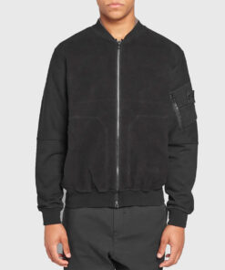 Fend Black Suede Leather Bomber Jacket - Front View 2