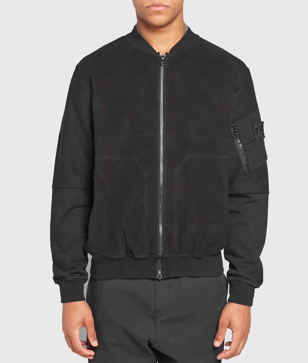 Fend Black Suede Leather Bomber Jacket