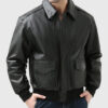 Flight Black A-2 Bomber Aviator Leather Jacket - Front View