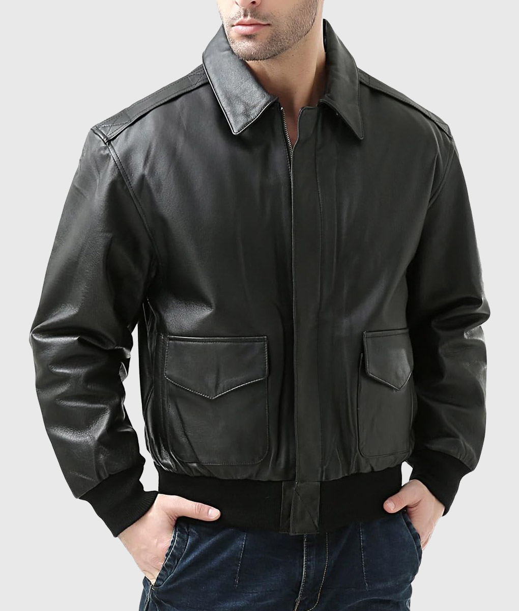 Flight Black A-2 Bomber Aviator Leather Jacket for Men