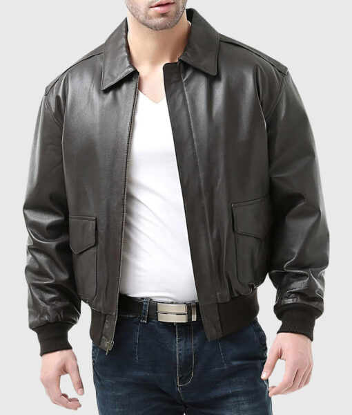 Flight Brown A-2 Bomber Aviator Leather Jacket - Front Open View