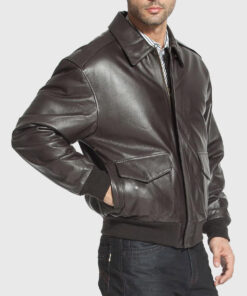 Flight Brown A-2 Bomber Aviator Leather Jacket - Side View