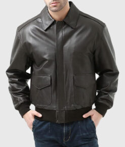 Flight Brown A-2 Bomber Aviator Leather Jacket - Front View