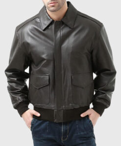 Flight Brown A-2 Bomber Aviator Leather Jacket - Front View