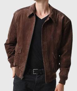 Flight Suede Brown A-2 Bomber Aviator Leather Jacket - Front Open View