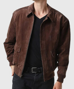 Flight Suede Brown A-2 Bomber Aviator Leather Jacket - Front Open View