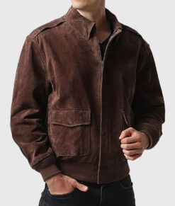 Flight Suede Brown A-2 Bomber Aviator Leather Jacket - Right Side View