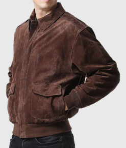 Flight Suede Brown A-2 Bomber Aviator Leather Jacket - Left Side View