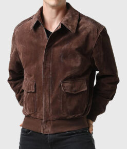Flight Suede Brown A-2 Bomber Aviator Leather Jacket - Front View