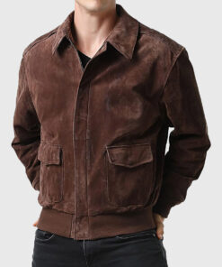 Flight Suede Brown A-2 Bomber Aviator Leather Jacket - Front View