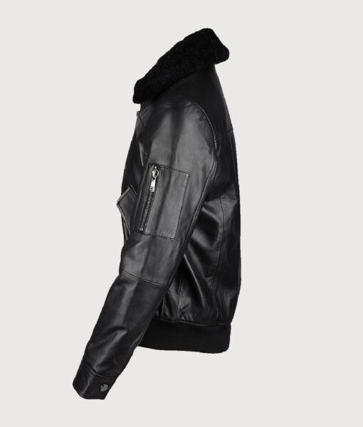 Francis Mens Black Bomber Leather Jacket - Side View