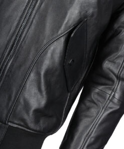 Francis Mens Black Bomber Leather Jacket - Pocket View
