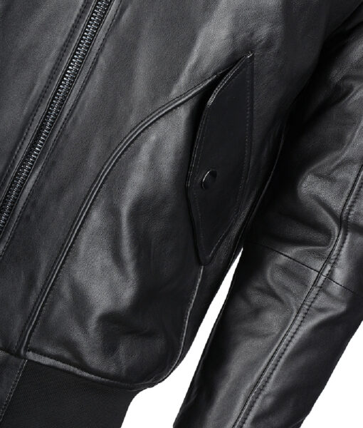 Francis Mens Black Bomber Leather Jacket - Pocket View
