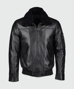 Francis Mens Black Bomber Leather Jacket - Front V iew