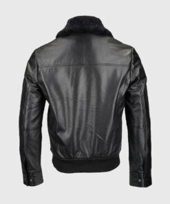 Francis Mens Black Bomber Leather Jacket - Back View