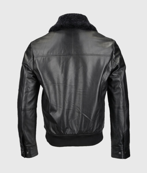 Francis Mens Black Bomber Leather Jacket - Back View
