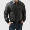 Gabriel Mens Black Bomber Leather Jacket - Front View