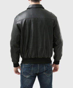 Gabriel Mens Black Bomber Leather Jacket - Back View