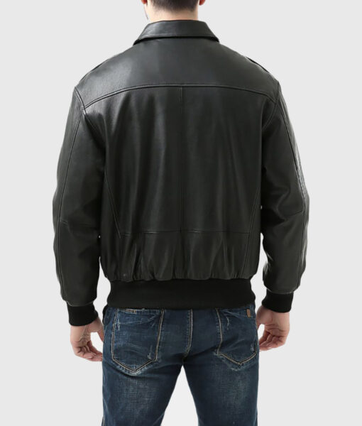 Gabriel Mens Black Bomber Leather Jacket - Back View