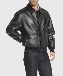 Gabriel Mens Black Bomber Leather Jacket - Side View