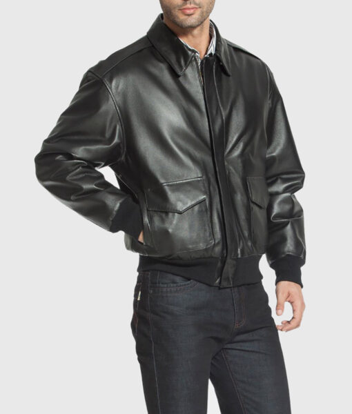 Gabriel Mens Black Bomber Leather Jacket - Side View
