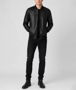 Gabriel Mens Black Bomber Leather Jacket-Front Full