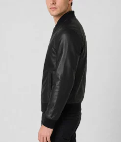 Gabriel Mens Black Bomber Leather Jacket-Side