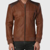 George Mens Brown Bomber Leather Jacket - Front View