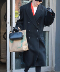 Gigi Hadid Black Coat - Women's Black Wool Coat - Front View3