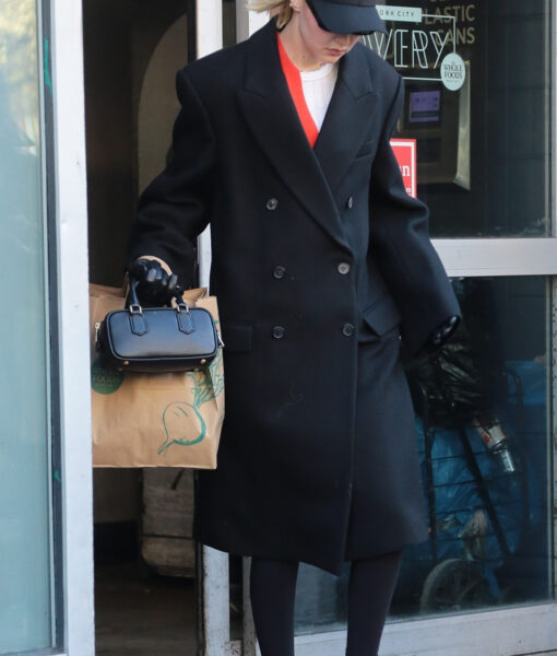 Gigi Hadid Black Coat - Women's Black Wool Coat - Front View2