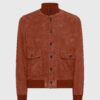 Gunther Mens Brown Bomber Suede Jacket - Front View