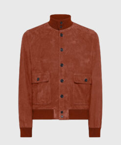 Gunther Mens Brown Bomber Suede Jacket - Front View