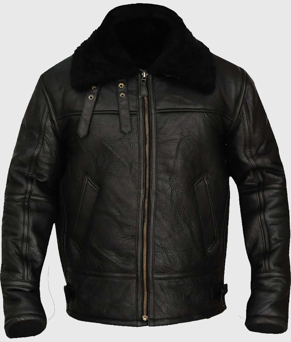 Hardy B-3 Shearling Black Leather Aviator Jacket for Men