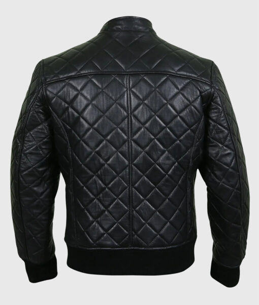 Harrison Mens Black Bomber Quilted Leather Jacket - Back View