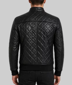 Harrison Mens Black Bomber Quilted Leather Jacket-Back