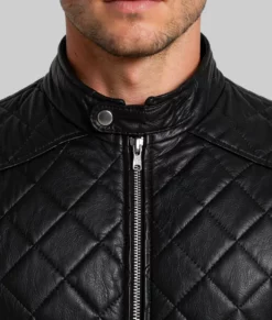 Harrison Mens Black Bomber Quilted Leather Jacket-Zoom