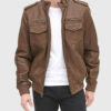 Henry Mens Brown Bomber Leather Jacket - Front View
