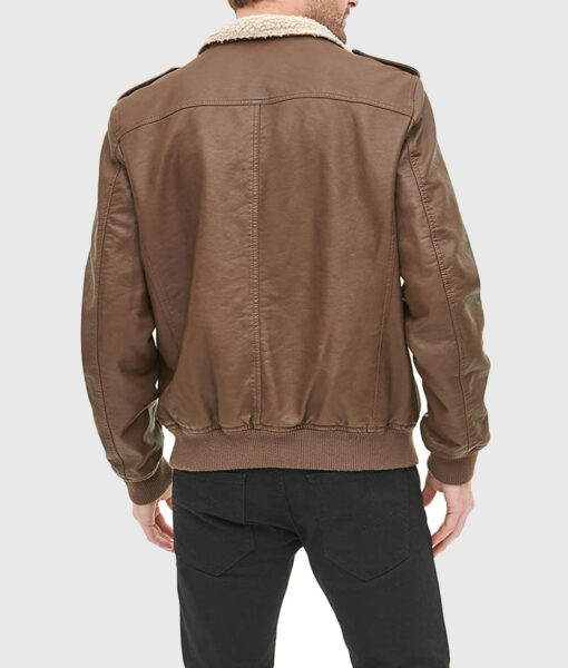Henry Mens Brown Bomber Leather Jacket - Back View